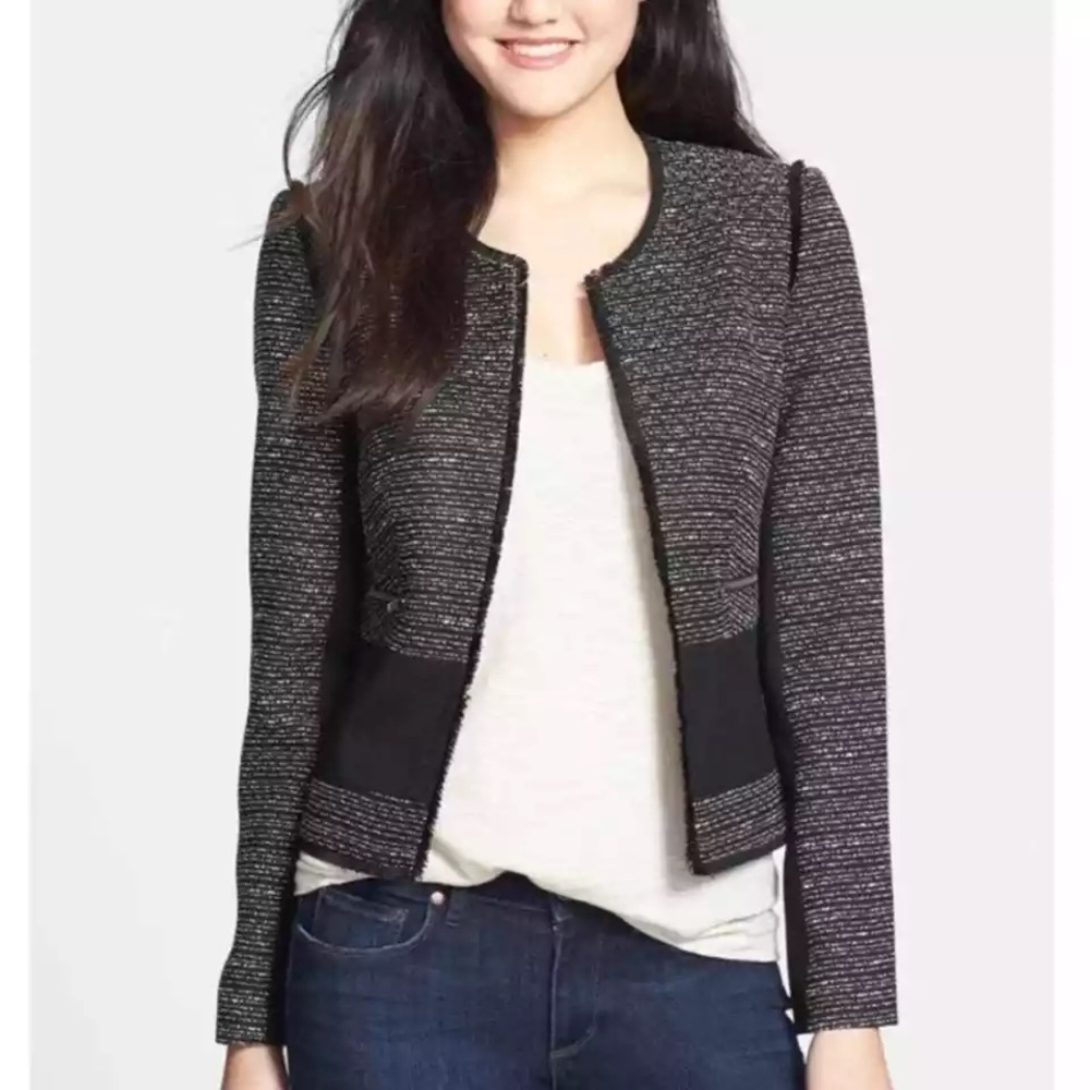 Halogen Black Houndstooth Mixed Media Blazer